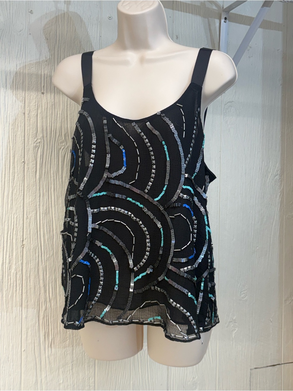Free People Black Sequin and Beaded Tank - Medium